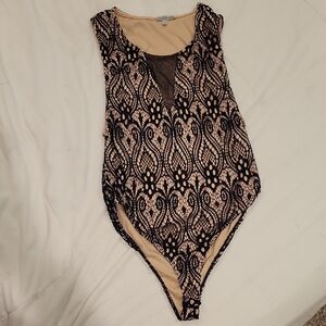 Charlotte Russe Black and Cream Lace Bodysuit